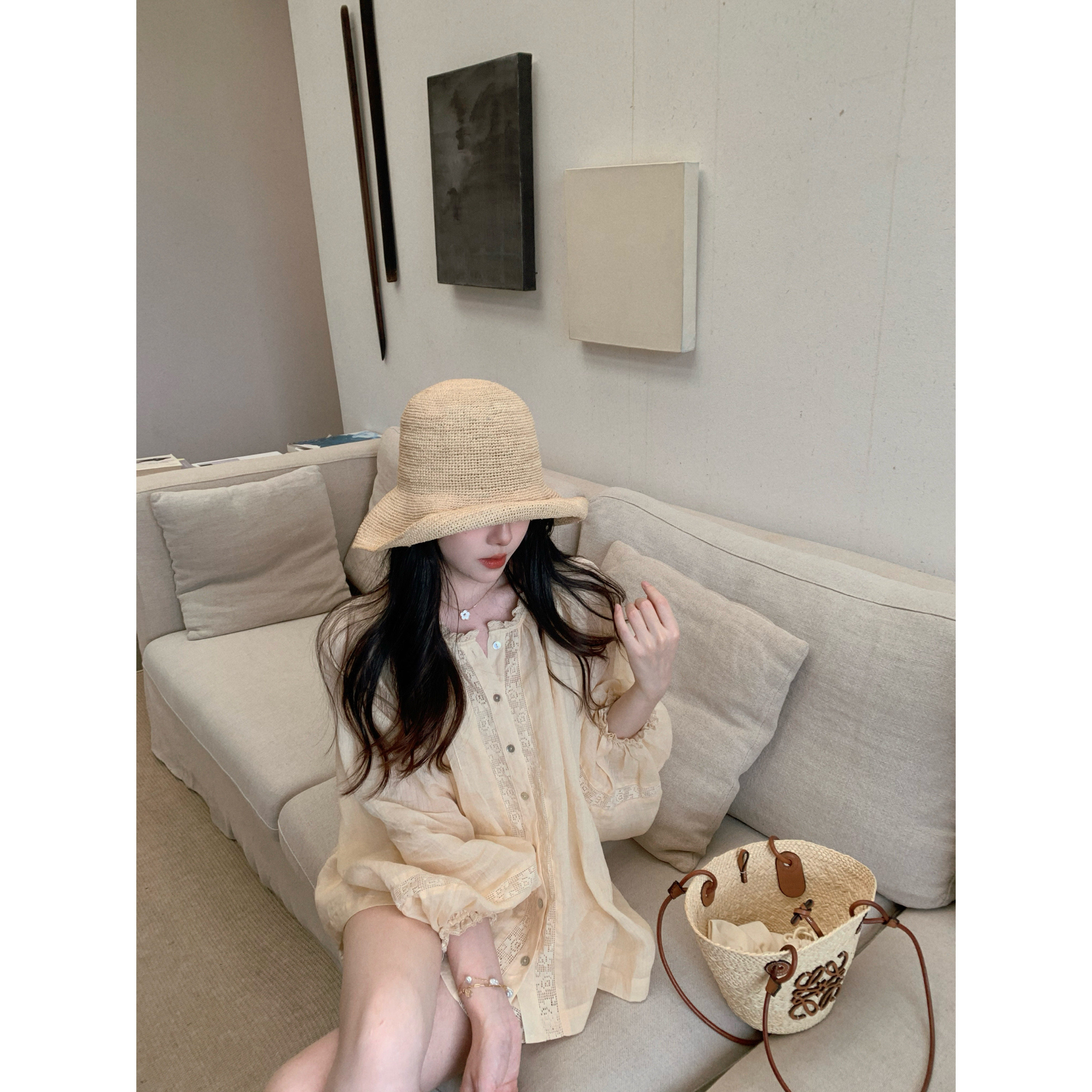 YYSTUFF/「清仓福利」小白花亚麻蕾丝娃娃衫套装女夏薄款休闲短裤,淘宝优惠券,粉丝福利购,淘宝优惠卷