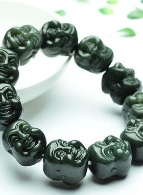 天然新疆和田玉青玉双面手工雕刻