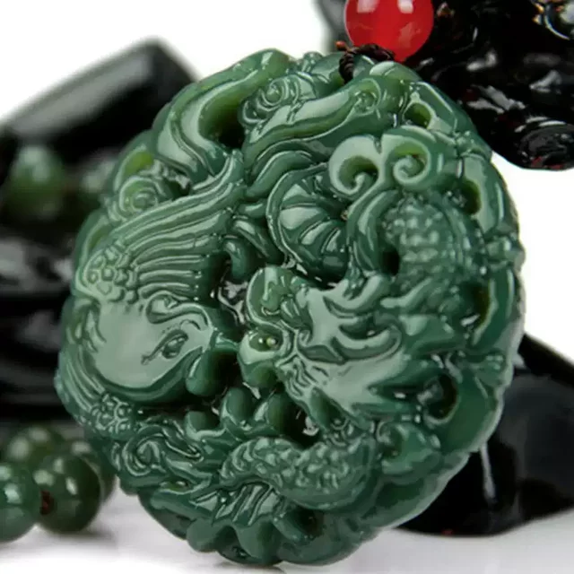 Natural Xinjiang Hotan jade green jade dragon and phoenix jade pendant for male and female couples, a pair of jade pendants, waist pendants, ancient style necklace pendants