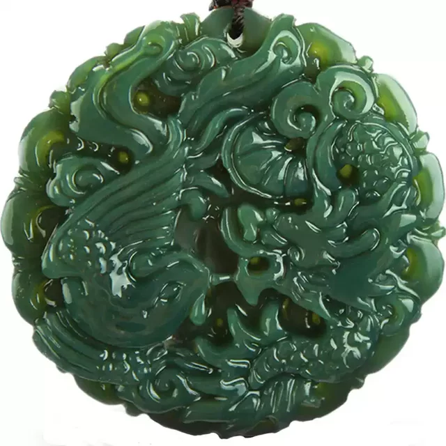 Natural Xinjiang Hotan jade green jade dragon and phoenix jade pendant for male and female couples, a pair of jade pendants, waist pendants, ancient style necklace pendants