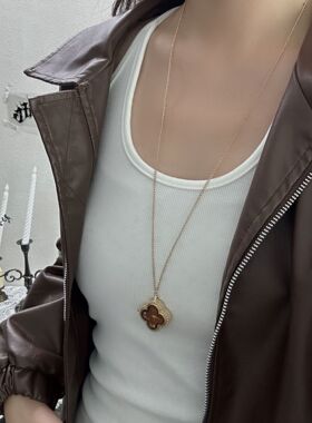 四叶草精致表盘吊坠项链女首饰韩系轻奢时尚高级感气质女表锁骨链
