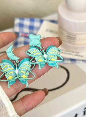 甜酷星月滴油彩蝴蝶项链女小众轻奢y2k辣妹耳饰锁骨链配饰潮批发