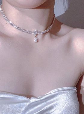 轻奢复古锆石珍珠项链女2025爆款小众设计感锁骨链百搭颈链