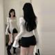 Pure Desire Hot Girl Square Neck Bell Sleeve White Sleeve T-shirt Design Irregular Ruffles Ribbon Slim Fit Top