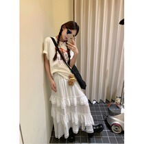 Sweet lace lotus leaf side half body dress Women in spring 2024 new high waist display slim A character long skirt Fairy Gas Cake Skirt