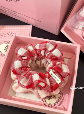 蛇年春节RoseSweet甜心清新ins韩式发饰新年新款格子头绳大肠发圈