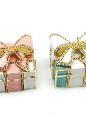 外贸礼品珐琅工艺蝴蝶结合金珠宝首饰盒子结婚戒指盒婚庆回赠礼品