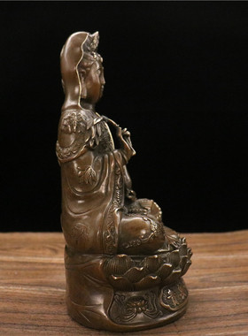 柳叶纯黄铜仿古风送礼品观音坐像