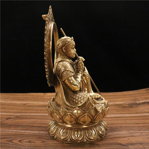 新品斗战胜佛孙悟空坐莲花座纯铜黄铜铜雕家居桌面摆件倒流香 - 图0
