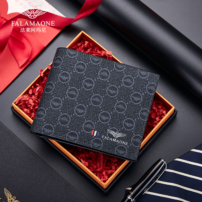 法莱阿玛尼钱包男款2024新款正品奢侈品牌短款皮夹生日礼物送男友 - 图2