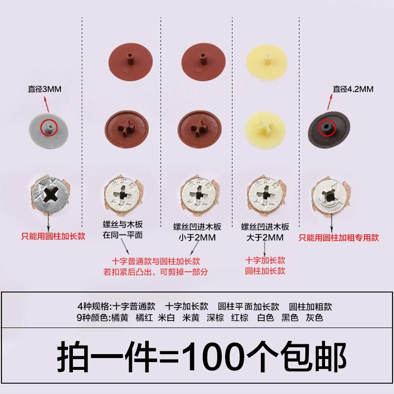 三合一连接件装饰盖子橱衣柜门塑料孔盖锁扣遮丑盖加长脚偏心轮盖 - 图1