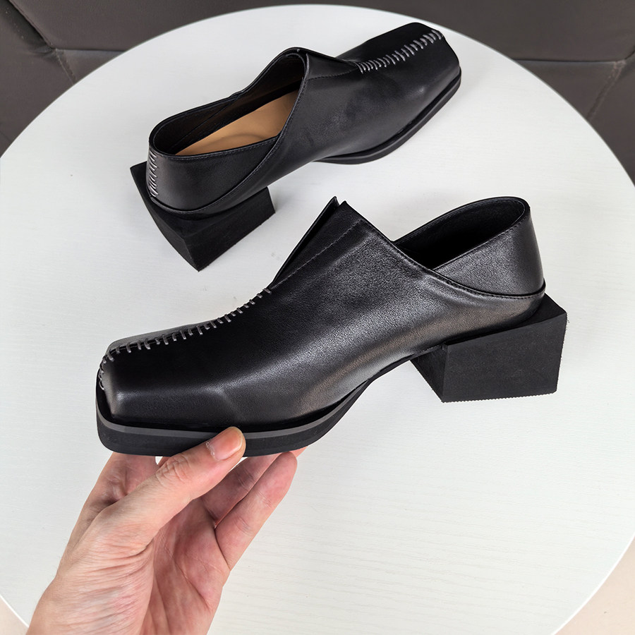 原创设计方头缝线单鞋女暗黑复古方头皮鞋手工缝线真皮方跟乐福鞋,淘宝优惠券,粉丝福利购,淘宝优惠卷