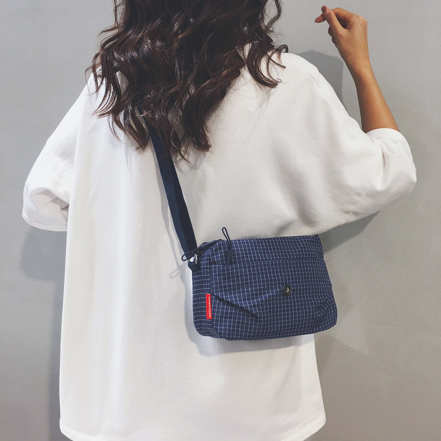 Linglan four-color fashionable plaid canvas crossbody small square bag