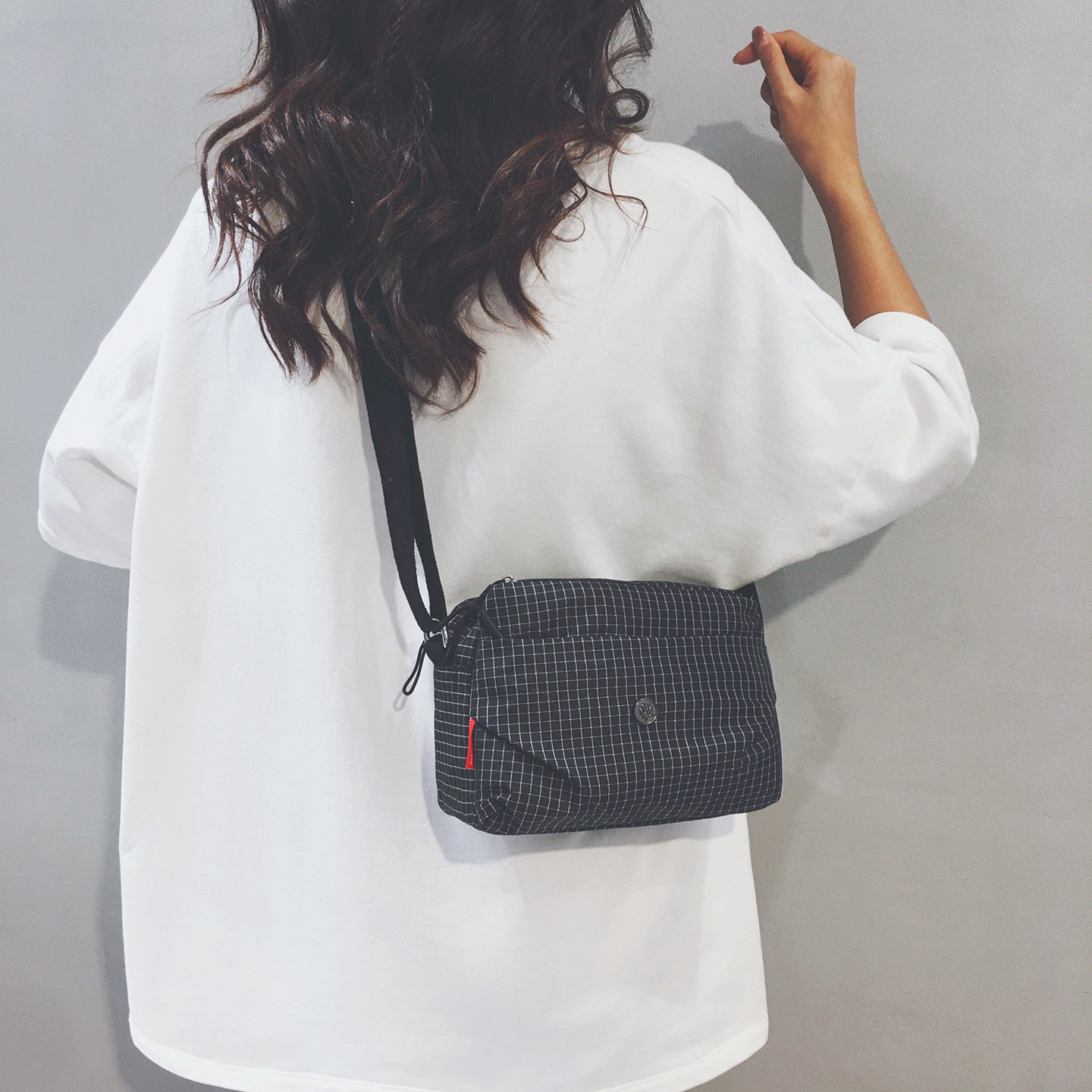 Linglan four-color fashionable plaid canvas crossbody small square bag