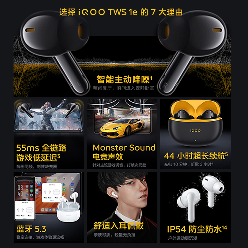 iQOO TWS 1e无线蓝牙耳机原装iqootws1e入耳式降噪游戏低延迟耳机 - 图0