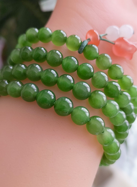 新疆和田玉碧玉手串女士16颗108颗单圈俄料圆珠老型珠女手链