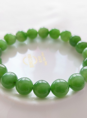 新疆和田玉碧玉手串女士16颗108颗单圈俄料圆珠老型珠女手链