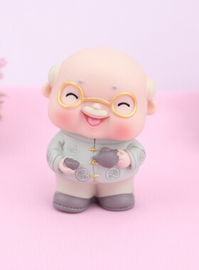 可爱风老头老太生日蛋糕装饰摆件