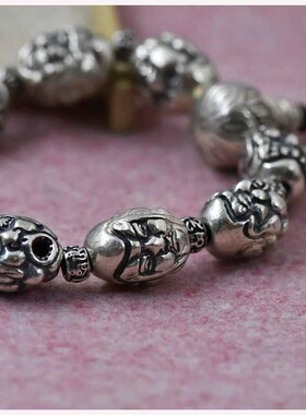 文泽佛头银手链手串雪花银