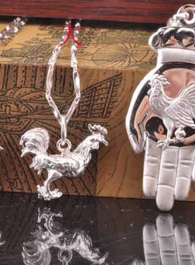 文泽百岁银坊十二生肖鸡银吊坠