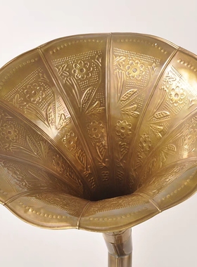 进口美式黄铜怀旧老式留声机大喇吧西洋复古黑胶唱片机摆件别墅装