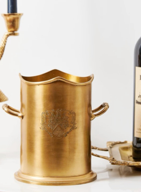 进口手工黄铜红酒桶冰桶家用酒吧餐厅样板间金属酒桶果盘欧式摆件