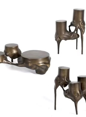 现代欧式轻奢金属三叉树根几何造型烛台摆件摆件样板间软装饰品