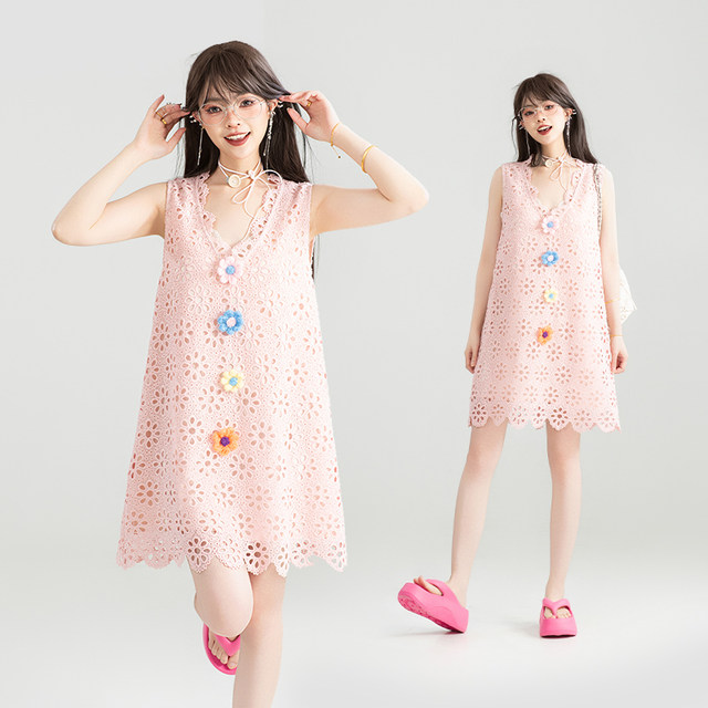 KEIKO three-dimensional tie flower hollow hook pattern dress