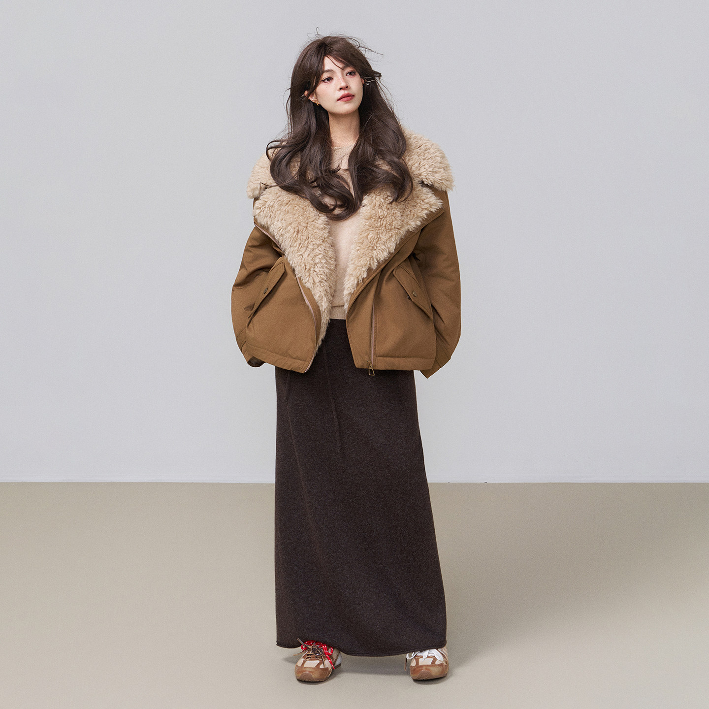 KEIKO[蓄热羊羔绒] 短款翻领派克服棉服女冬季巴恩风加厚皮草外套,淘宝优惠券,粉丝福利购,淘宝优惠卷