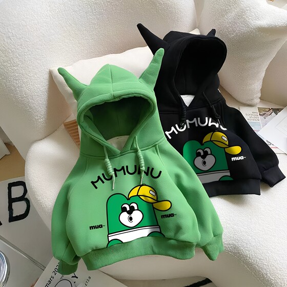Children's cute winter fleece and thickened hooded sweatshirt