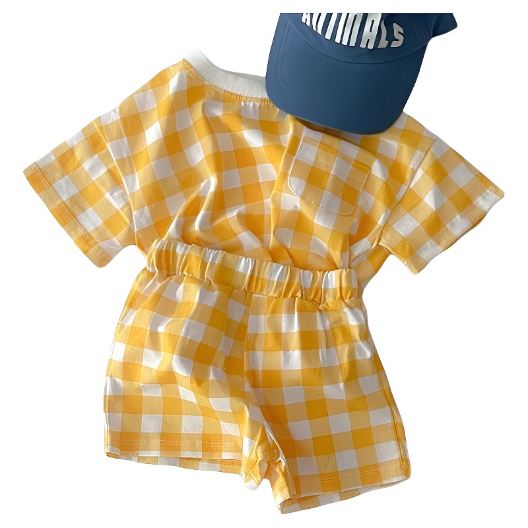 ins韩国夏装婴幼儿童清爽短袖套装宝宝爱心格子休闲T恤短裤两件套,淘宝优惠券,粉丝福利购,淘宝优惠卷