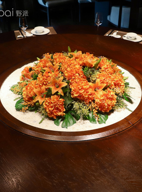 中式酒店餐桌花圆形转盘高档