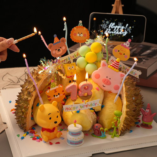 小红书同款生日蛋糕装饰榴莲diy材料包海绵宝宝小新小熊维尼摆件 - 图0