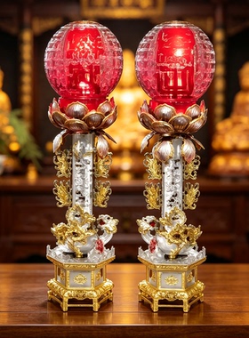 可定制供灯神台长明灯人物造型家用佛堂复古雕花神明摆件传统供奉