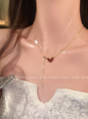 精致双面滴油爱心项链女款高级感轻奢小众设计锁骨链简约气质颈链