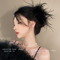 Pure Desire Wins with Ostrich Feather Hair Clip Rear Brain Spoon Disc Hair Grab Gripping Head Accessories Shark Clips Chicken Fur Advanced Sensation Hair Accessories