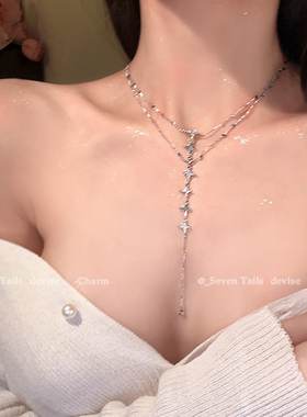 冷淡风~银色星星长款项链