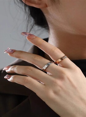 简约小冰块戒指方格戒指环镶钻