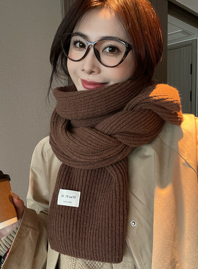 韩版百搭纯色针织围巾女秋冬