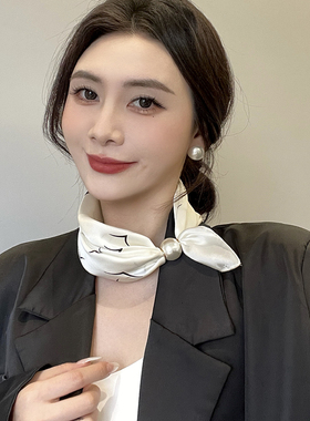2025新款珍珠项链丝巾法式春秋高级领巾时尚百搭女款高级感磁吸扣