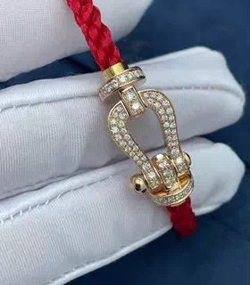 明星同款18K玫瑰金马蹄扣手链女本命年红绳编织手绳满钻情侣送礼