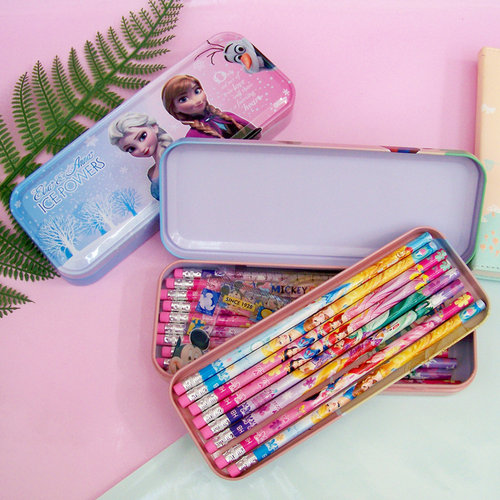 学生文具盒迪士尼冰雪奇缘公主双层铁铅笔盒可爱多功能创意笔盒 - 图1