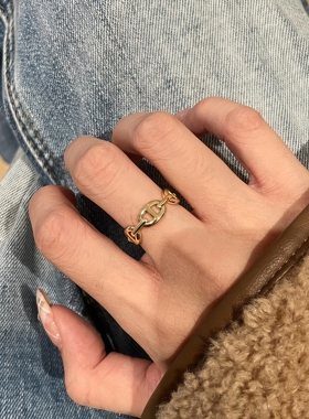 情侣925银猪鼻子轻奢闭口戒指