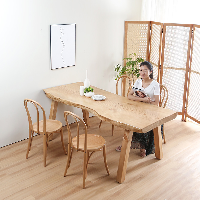 家用小户型餐桌日式原木饭桌侘寂风长方形阳台茶桌椅服装店展示桌