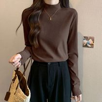 Oft duvet plus suede thickened black half-high collar autumn winter hit undershirt with a new long sleeve for a womans body