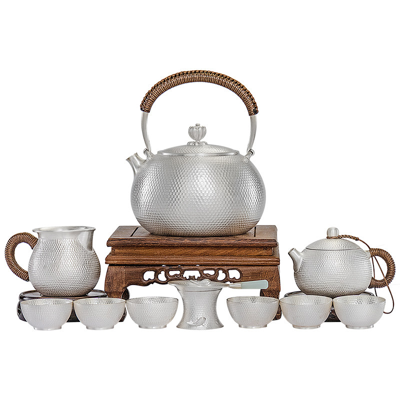 Silver Age handmade hammered kettle and tea set