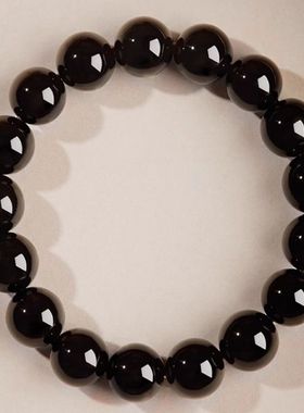 纯黑曜石手串纯天然素圈手串乌金黑手链转运石节日男女生日送礼物