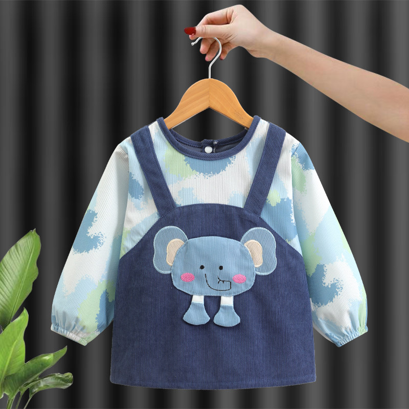 儿童罩衣秋冬长袖防水防脏卡通恐龙宝宝吃饭围兜反穿衣幼儿园围裙,淘宝优惠券,粉丝福利购,淘宝优惠卷