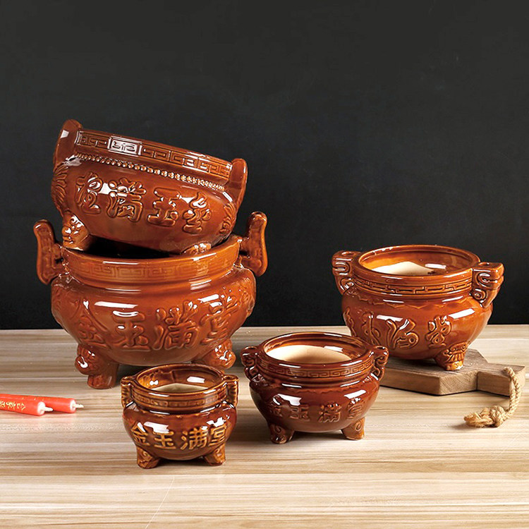 家用陶瓷三足香炉室内香薰碗户外小香炉香插古铜色双耳三脚大香炉,淘宝优惠券,粉丝福利购,淘宝优惠卷