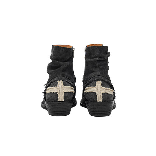 SYMBOLS OF LIGHT 十字徽切尔西靴 手工磨面真皮时装褶皱休闲短靴 - 图1